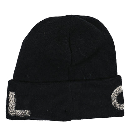 Chanel Wool Cashmere Logo Beanie Hat Black Light Grey 3 of 4