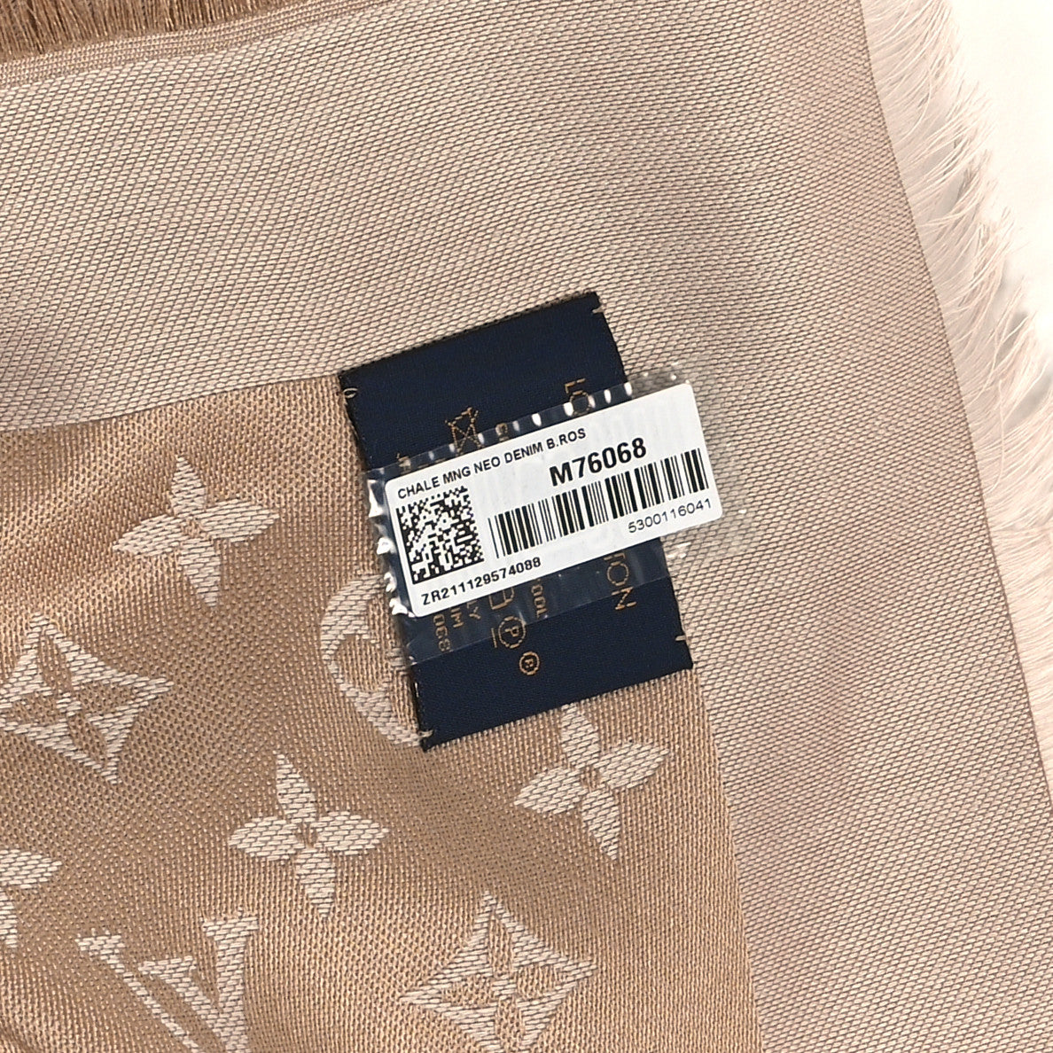 Silk Wool Monogram Denim Shawl Beige Rose