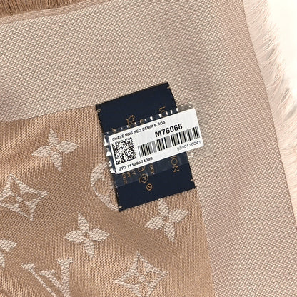 Louis Vuitton Silk Wool Monogram Denim Shawl Beige Rose 5 of 5