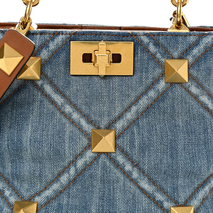 Valentino Garavani Denim Small Roman Stud The Handle Bag Light Denim Selleria 10 of 10