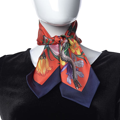 Gucci Silk Twill Flora Snake Neck Bow Scarf Red Blue 2 of 4