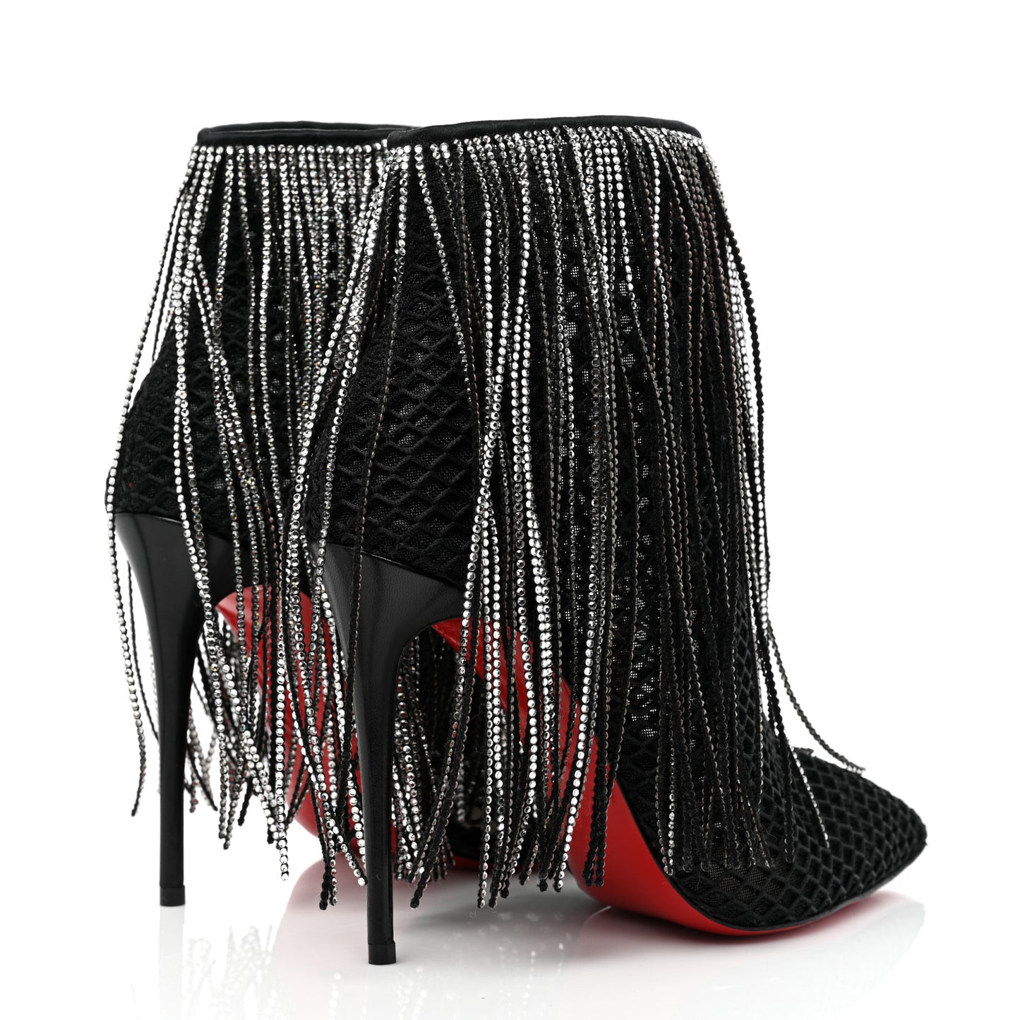 Calfskin Strass Fringe Courtain 100 Booties 37 Black