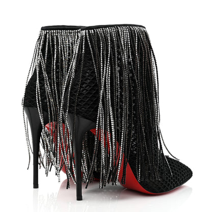 Christian Louboutin Calfskin Strass Fringe Courtain 100 Booties 37 Black 4 of 8