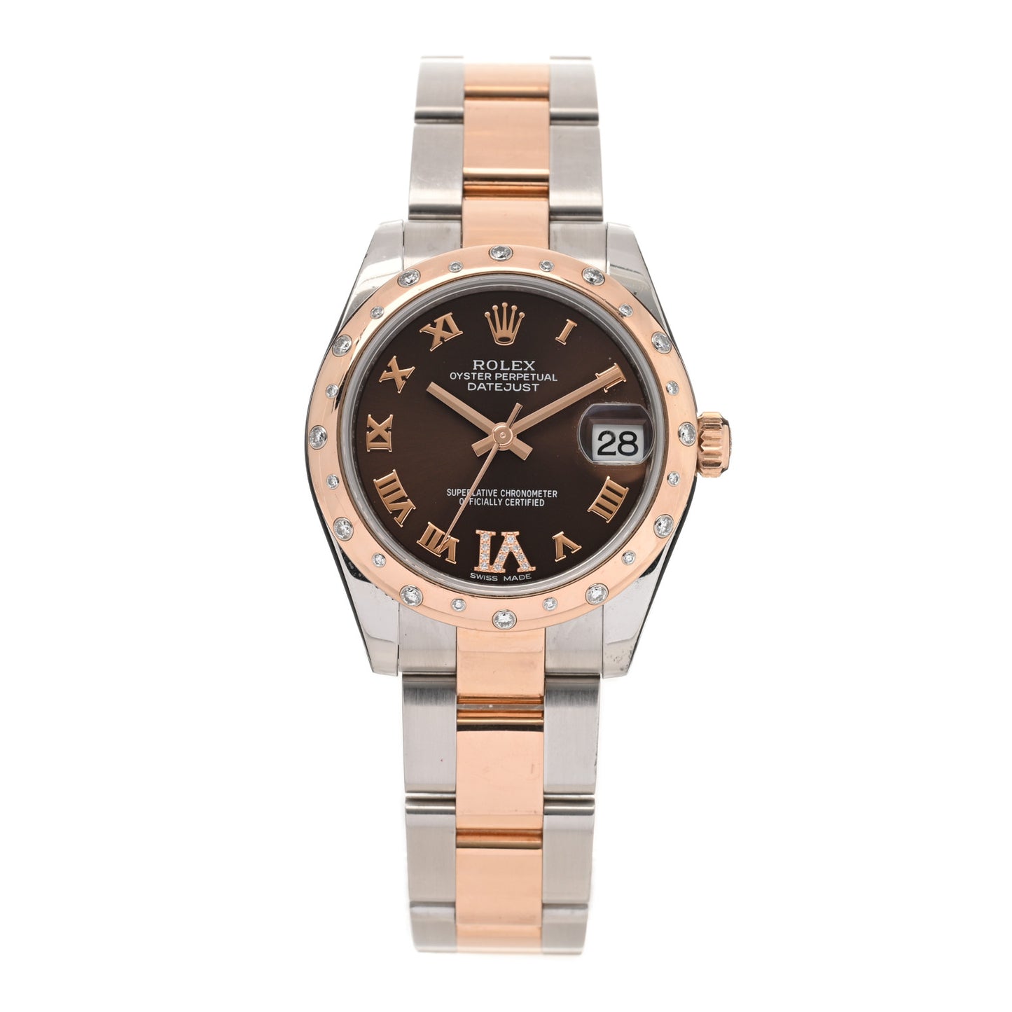 Stainless Steel 18K Everose Gold Diamond 31mm Oyster Perpetual Datejust Watch Chocolate Roman 178341