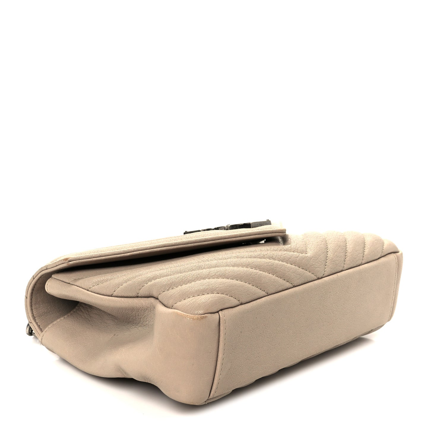 Sheepskin Matelasse Chevron Monogram Medium College Bag Taupe