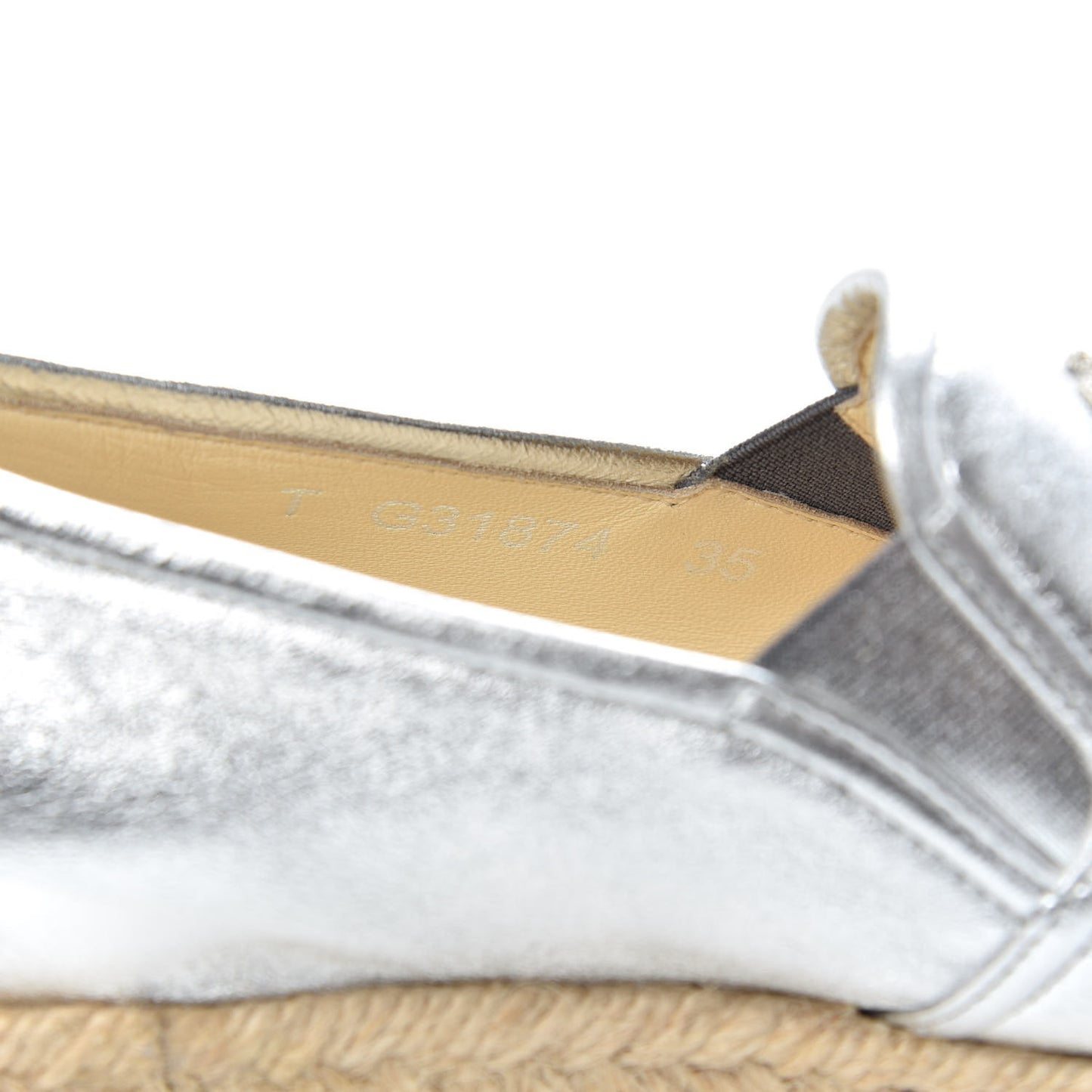 Crumpled Lambskin CC Mocassin Loafer Espadrilles 35 Silver