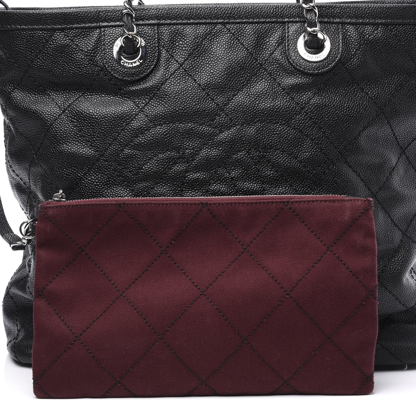 Grained Calfskin Quilted Small Daily Shopping Tote Black