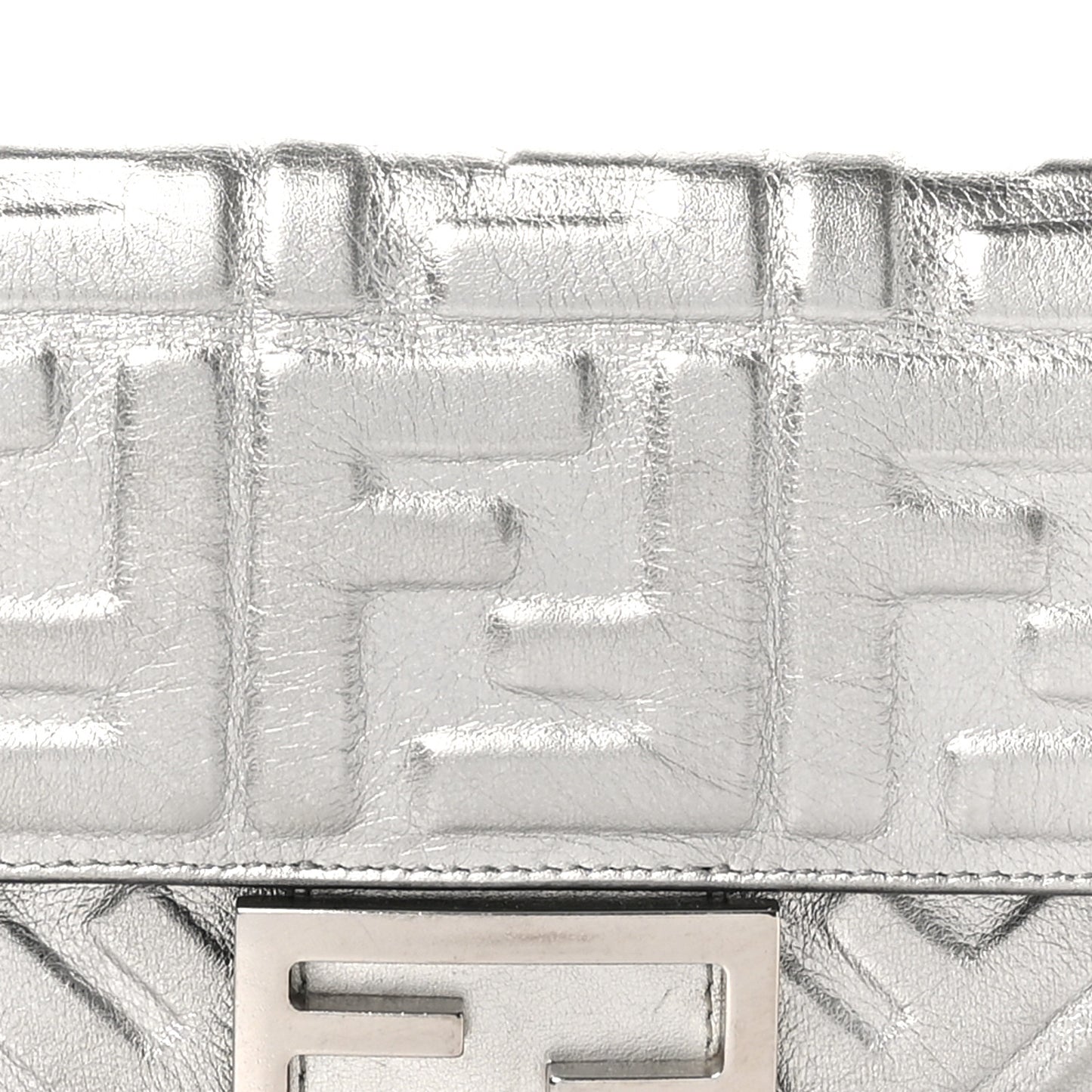 Vitello Catalan Mirror FF 1974 Embossed Mini Baguette Argento