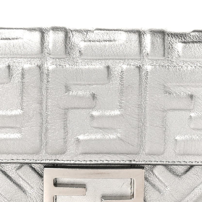 Fendi Vitello Catalan Mirror FF 1974 Embossed Mini Baguette Argento 9 of 11