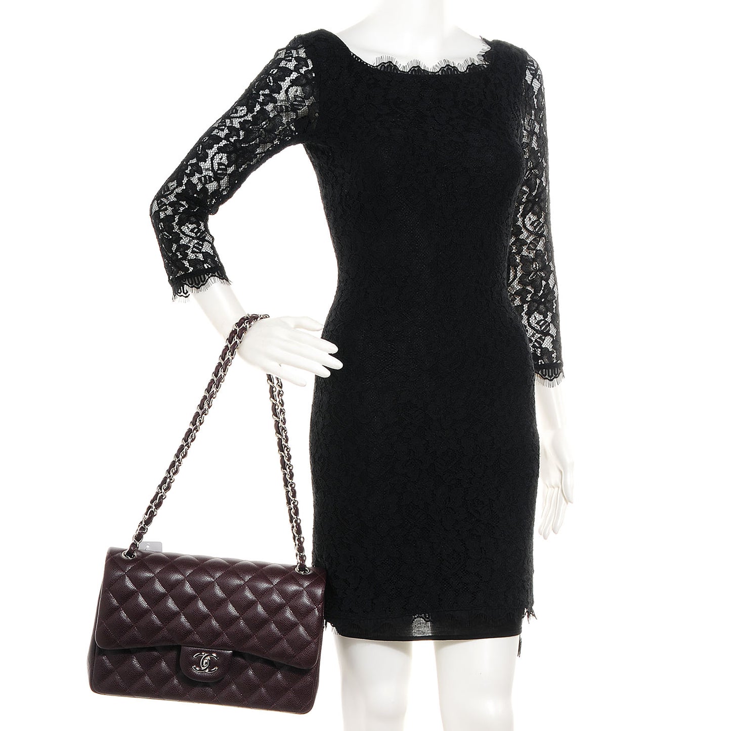 Caviar Quilted Jumbo Double Flap Burgundy
