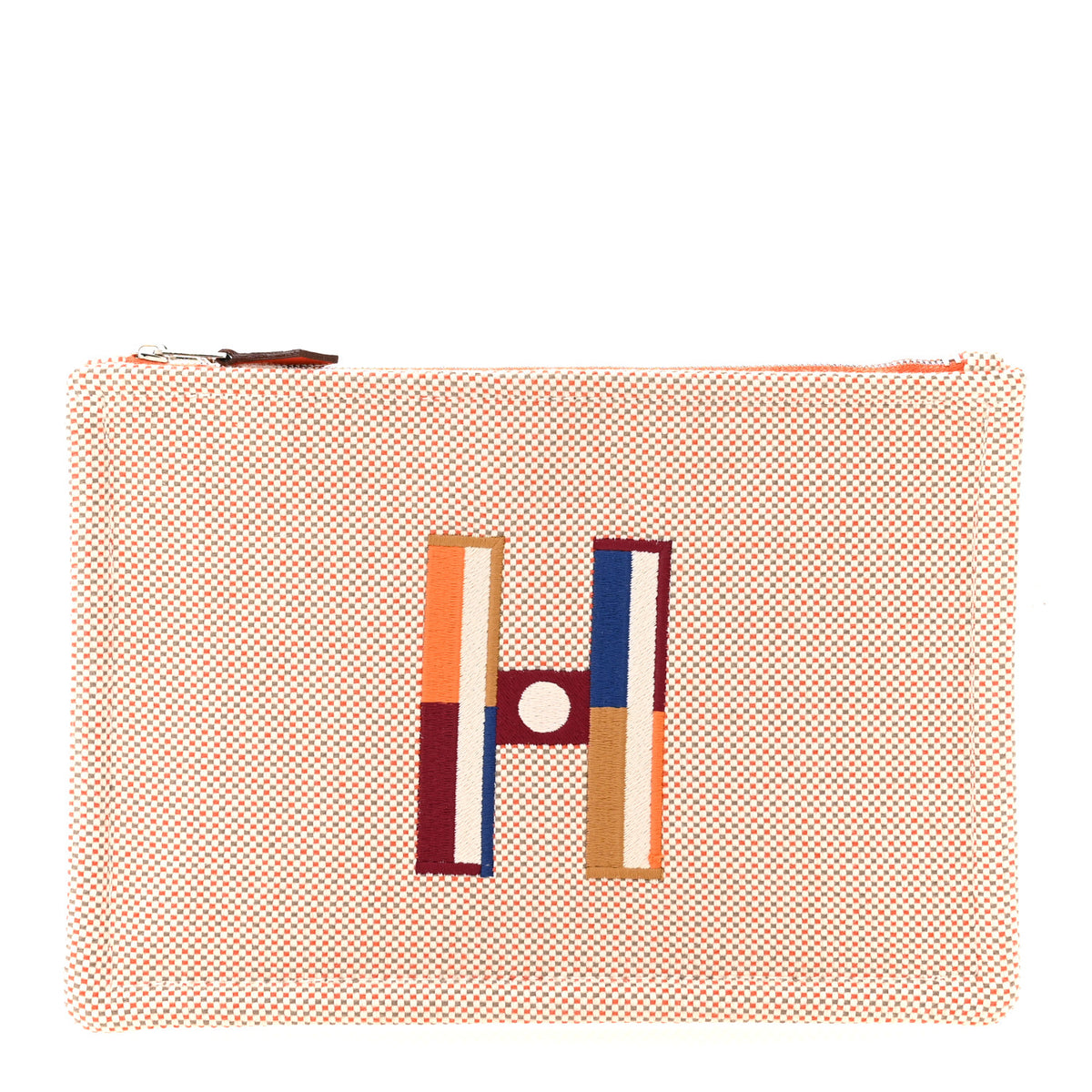 H Canvas Embroidered Small Faubourg Corner Case  Orange Ficelle