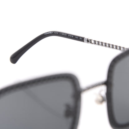 Chanel Square Removable Chain Pearl Sunglasses 4244 Black 6 of 10