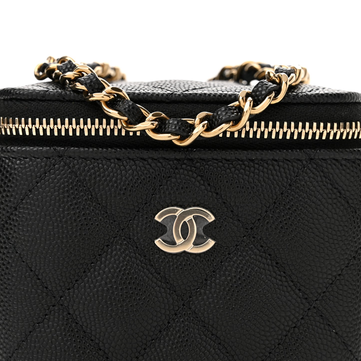 Caviar Quilted Mini Vanity Case With Chain Black