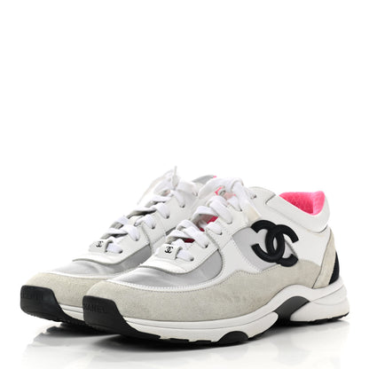 Chanel Calfskin Fabric Sneakers 40 White Silver Fluo Pink 3 of 14