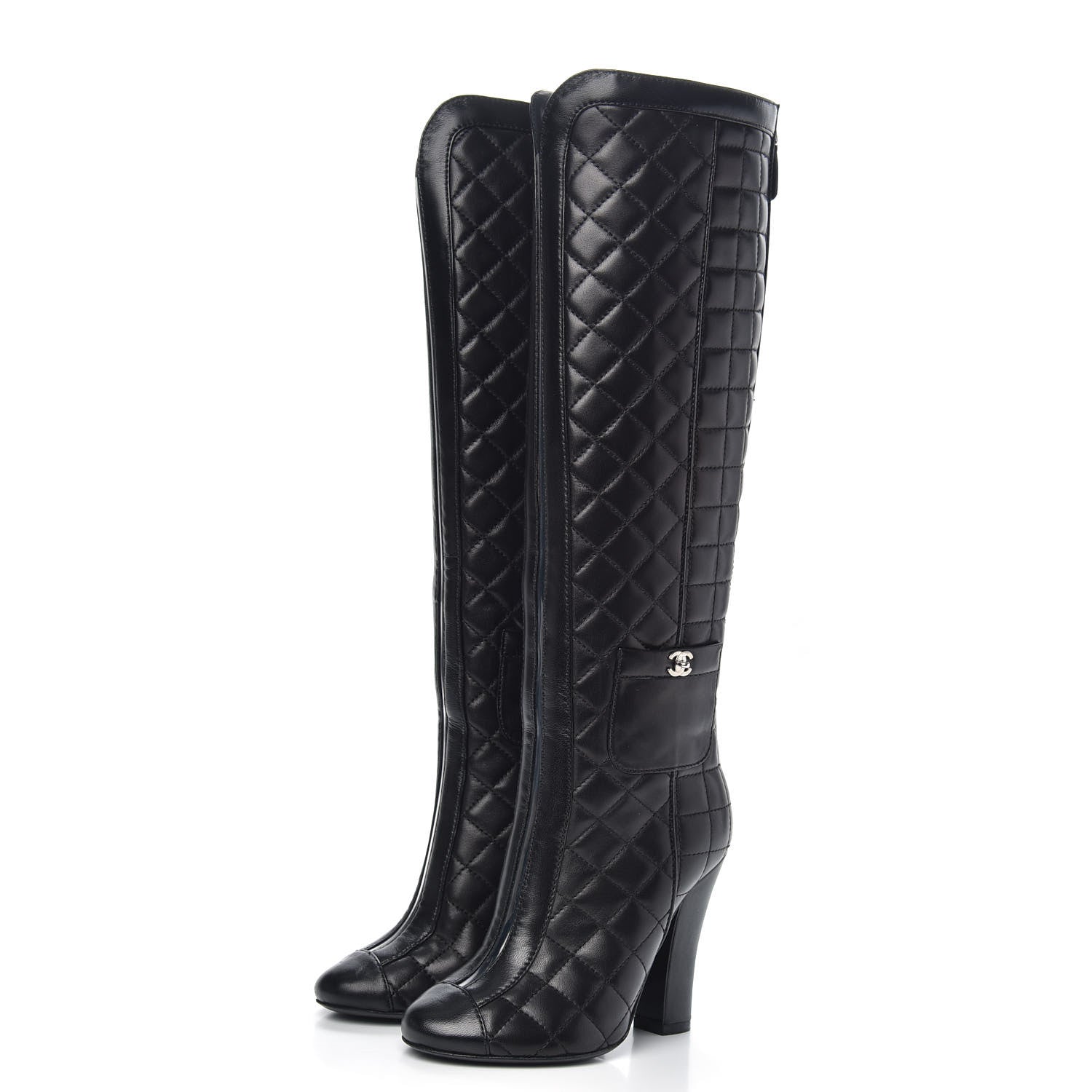 Chanel Lambskin Quilted Pocket High Boots 34 Black 3 of 8