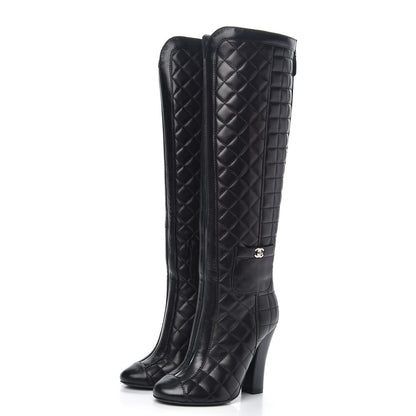Chanel Lambskin Quilted Pocket High Boots 34 Black 3 of 8