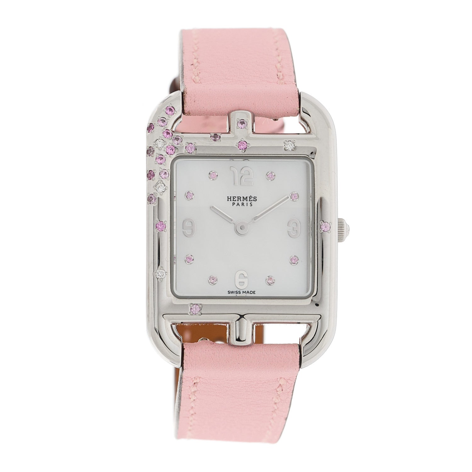 Hermes Stainless Steel Swift Diamond Pink Sapphire Mother of Pearl 23mm Cape Cod Quartz Watch Rose Sakura 1 of 5