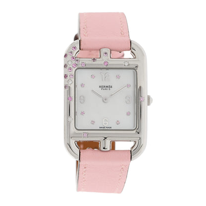 Hermes Stainless Steel Swift Diamond Pink Sapphire Mother of Pearl 23mm Cape Cod Quartz Watch Rose Sakura 1 of 5