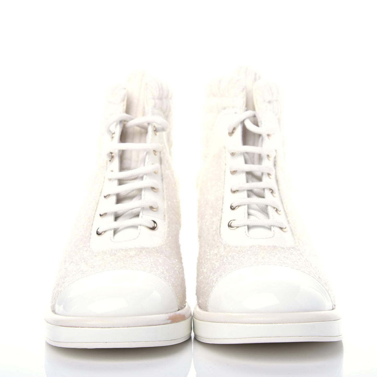 Tweed Patent Calfskin Velvet Lace Up Boots 41 White