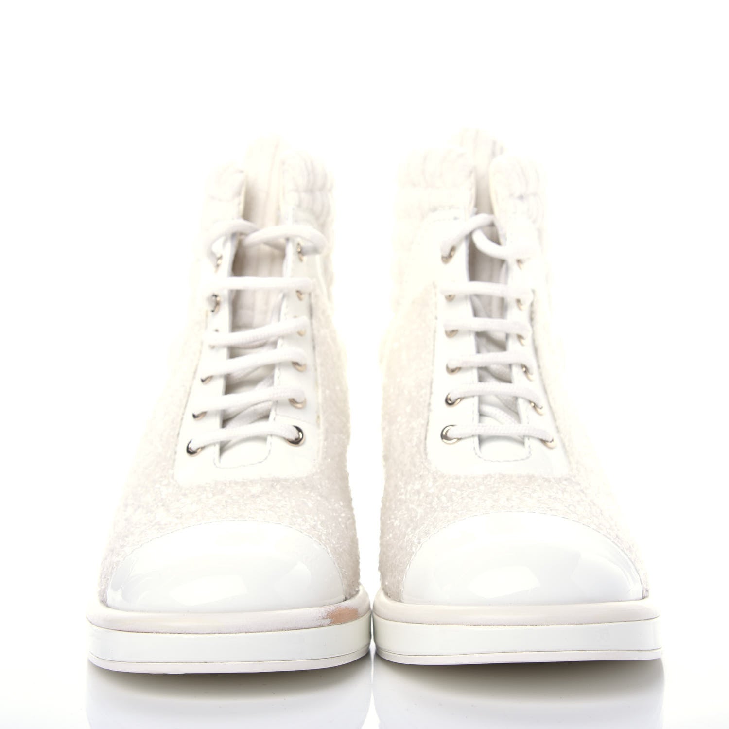 Chanel Tweed Patent Calfskin Velvet Lace Up Boots 41 White 2 of 11