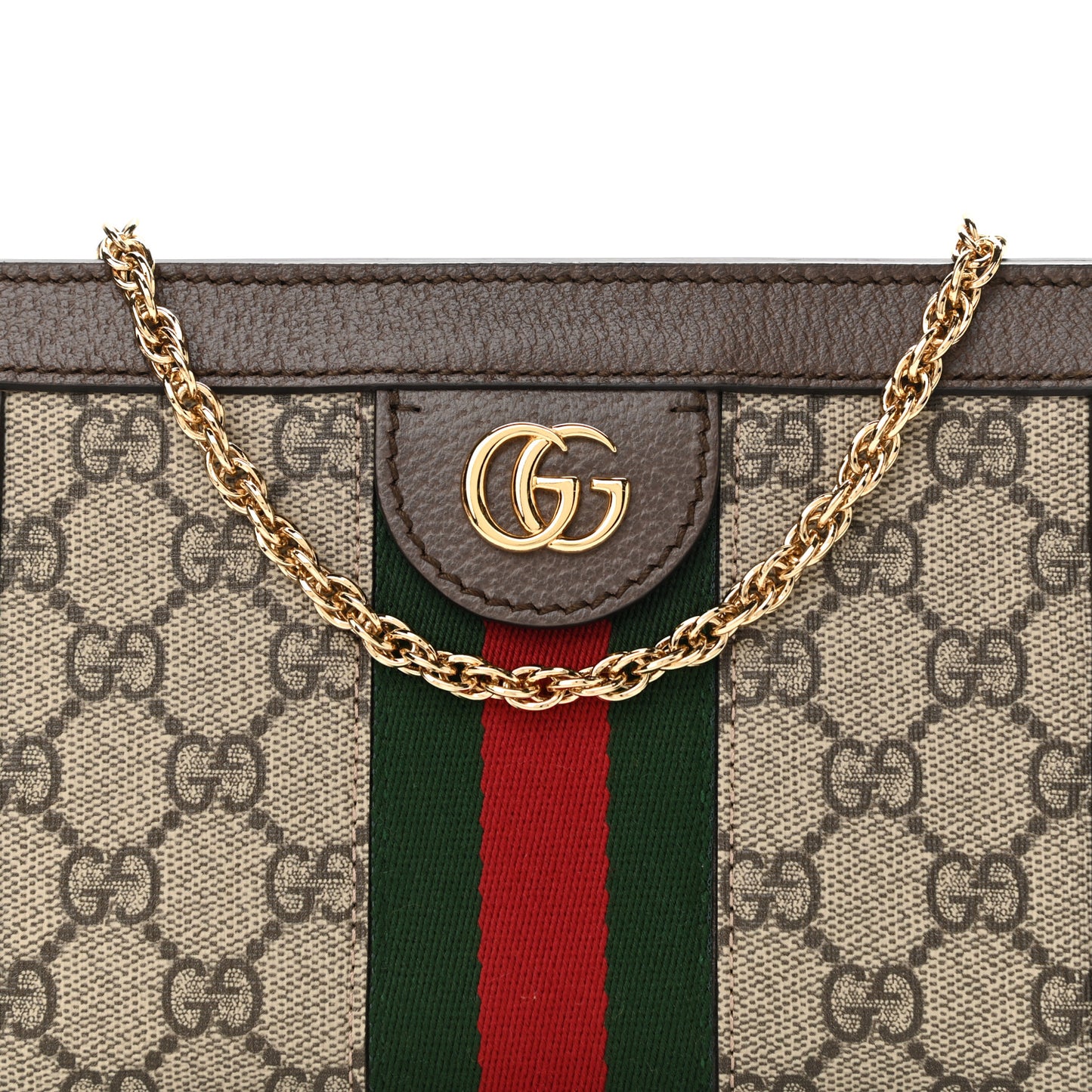 GG Supreme Monogram Textured Dollar Calfskin Web Mini Ophidia Chain Shoulder Bag Beige Ebony New Acero