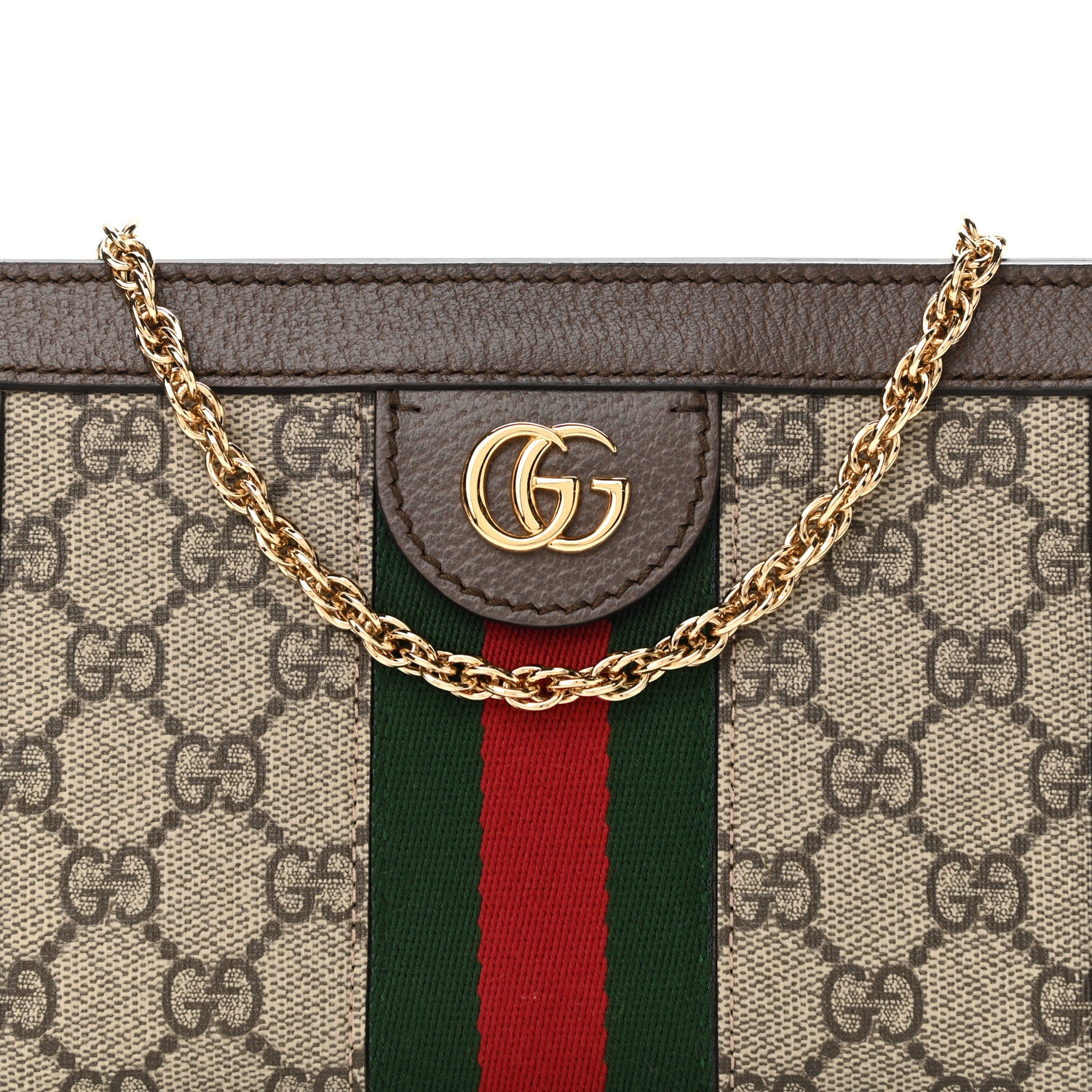 Gucci GG Supreme Monogram Textured Dollar Calfskin Web Mini Ophidia Chain Shoulder Bag Beige Ebony New Acero 9 of 12