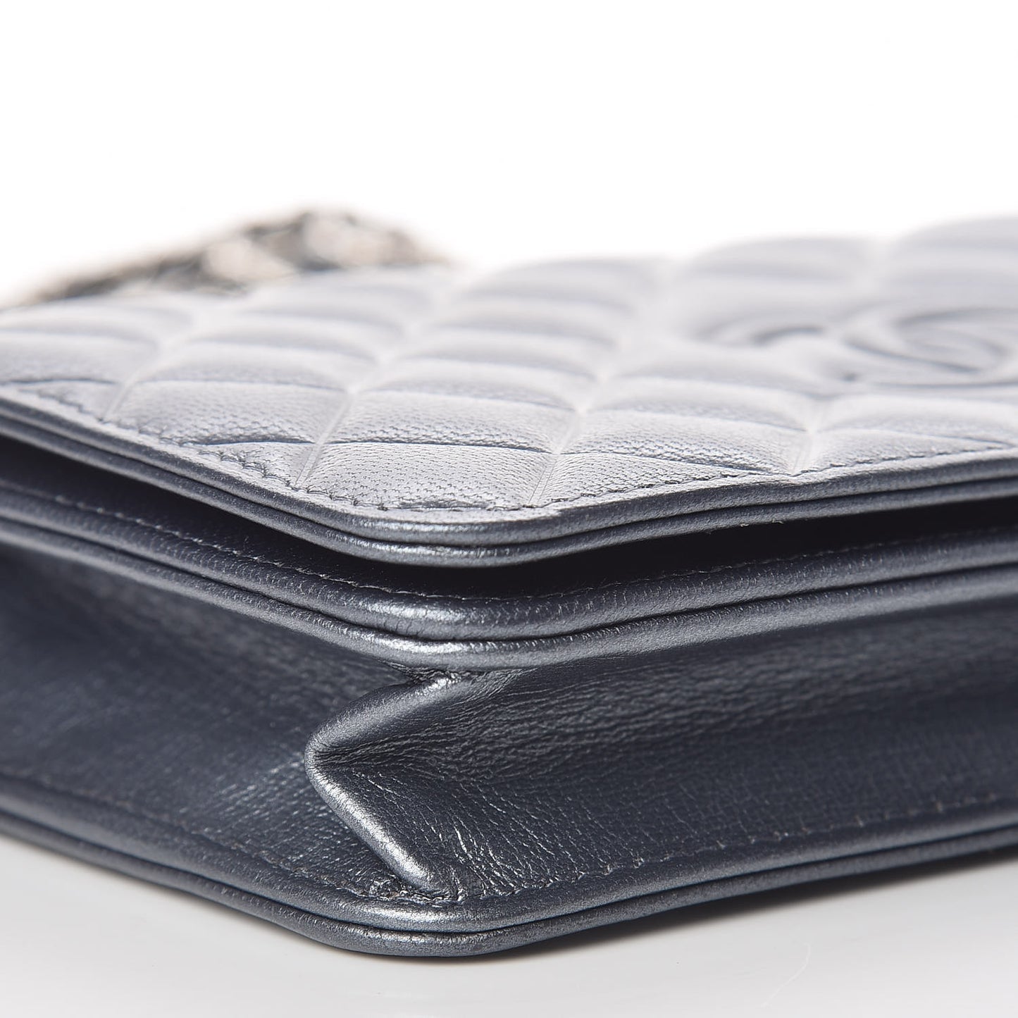 Metallic Goatskin Quilted Diamond CC Wallet On Chain WOC Grey