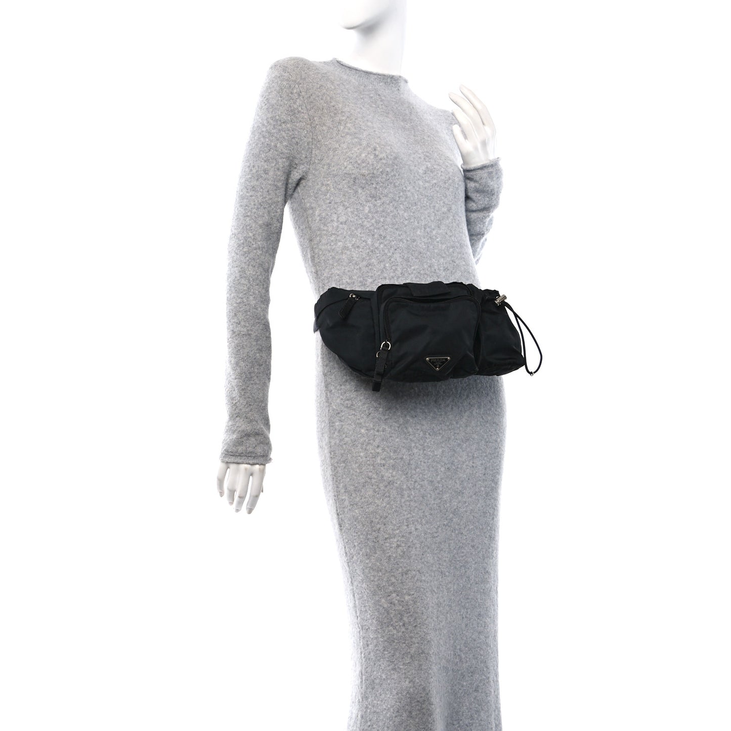 Nylon Metal Triple Pocket Belt Bag Black