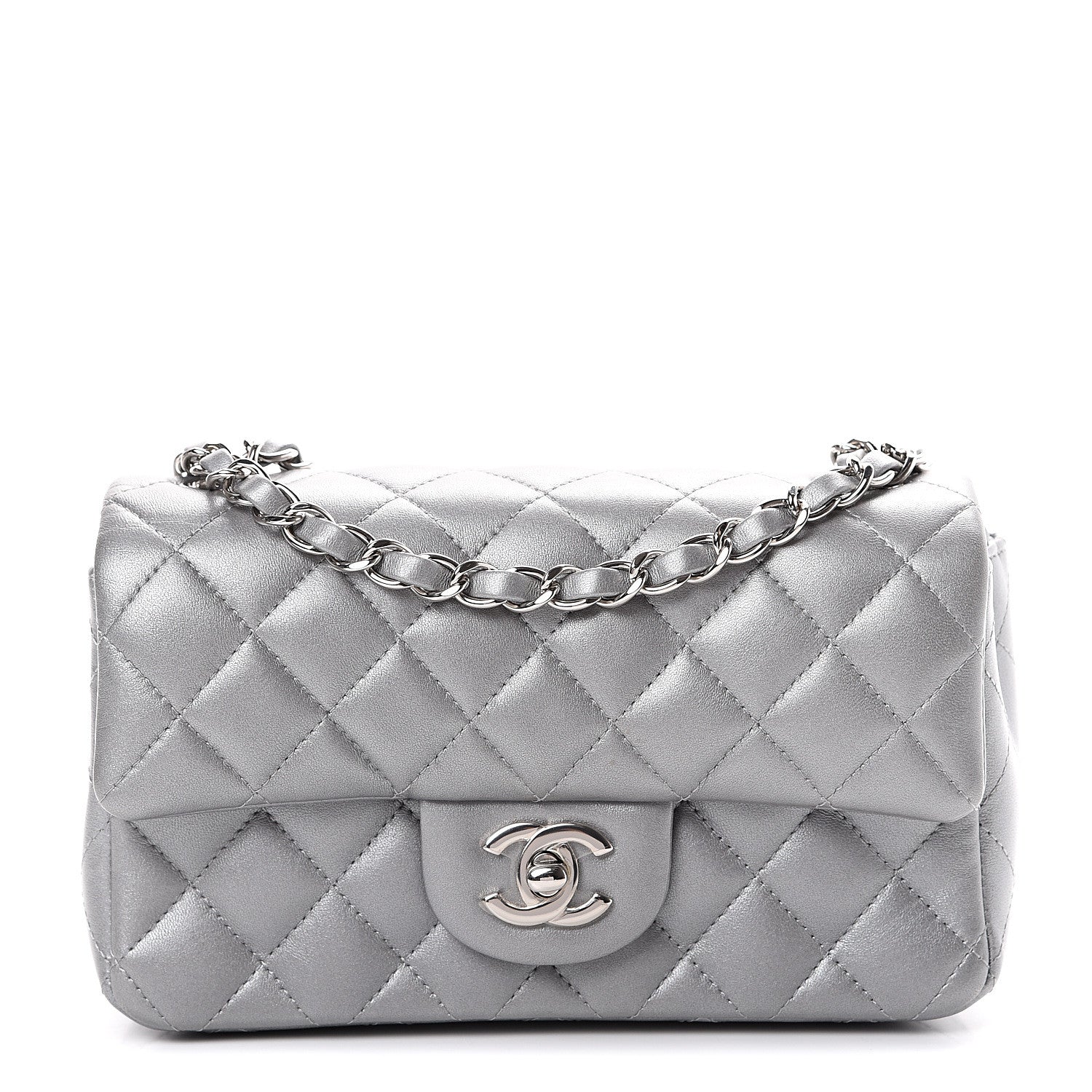 Chanel Metallic Lambskin Quilted Mini Rectangular Flap Silver 1 of 10