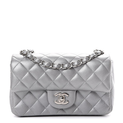 Chanel Metallic Lambskin Quilted Mini Rectangular Flap Silver 1 of 10