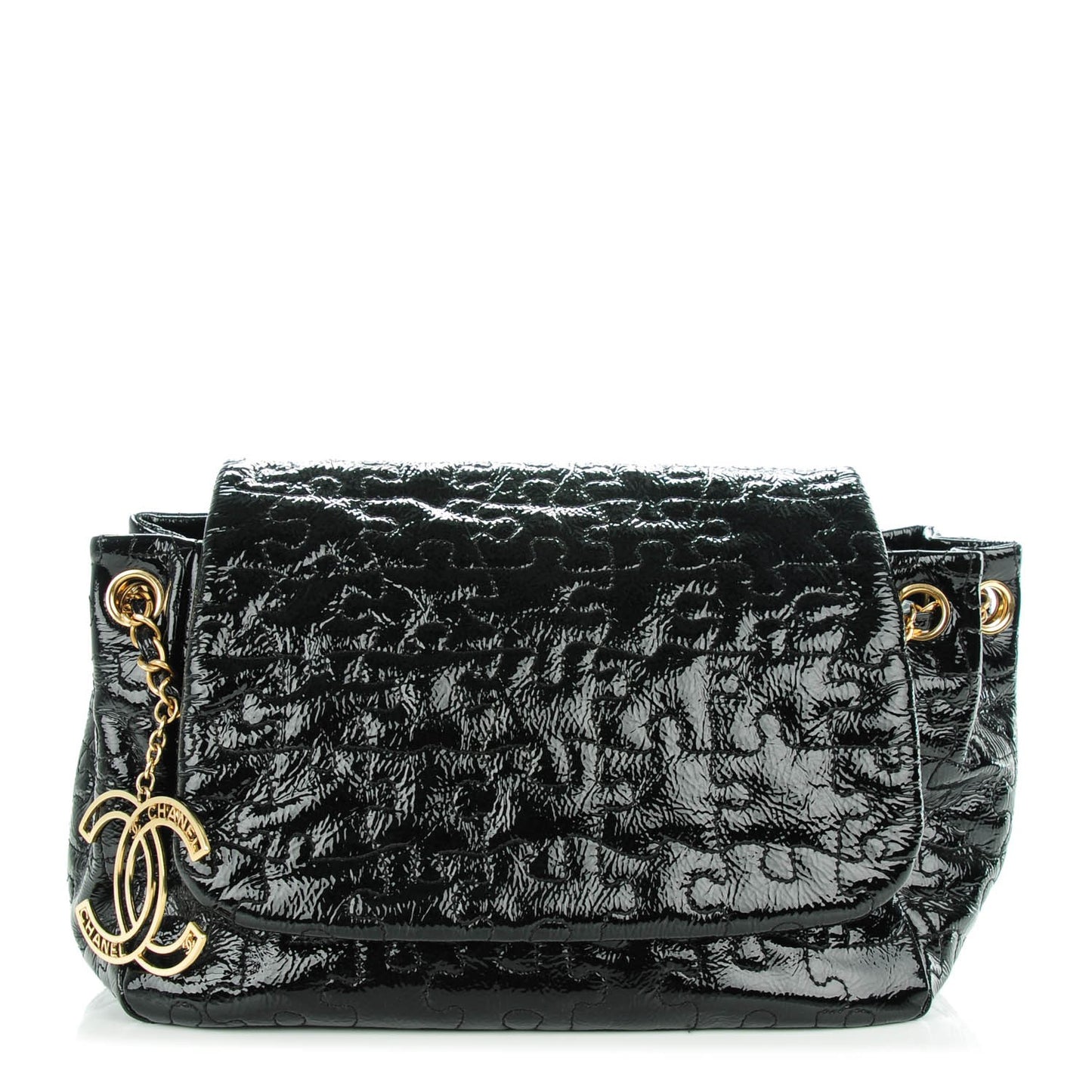 Patent Puzzle Accordion Flap Bag Black