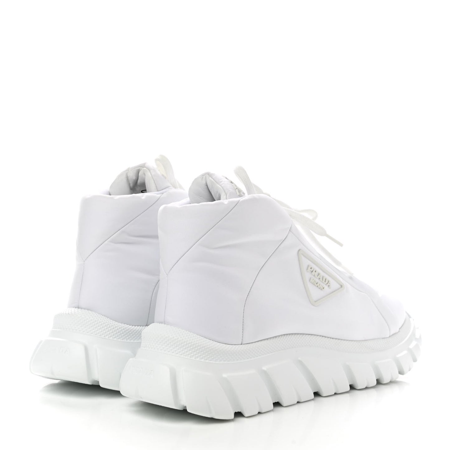 Re-Nylon Gabardine Rubber Triangle Logo Quilted Womens Rush Piuma 50mm Mid Sneakers 39.5 White