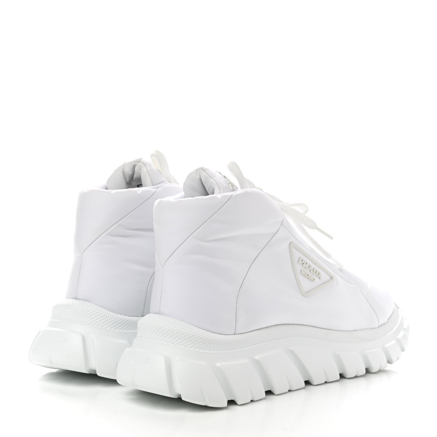 Prada Re-Nylon Gabardine Rubber Triangle Logo Quilted Womens Rush Piuma 50mm Mid Sneakers 39.5 White 4 of 9