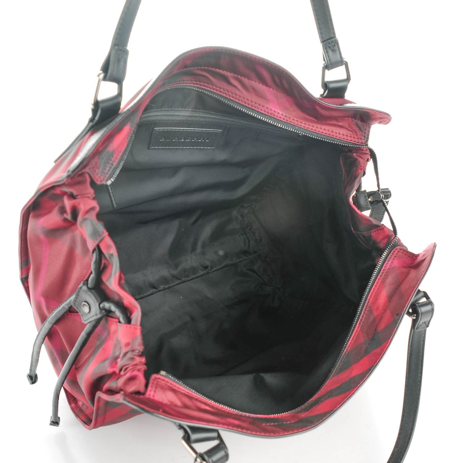 Burberry Nylon Check Small Buckleigh Packable Tote Bright Burgundy 5 of 8