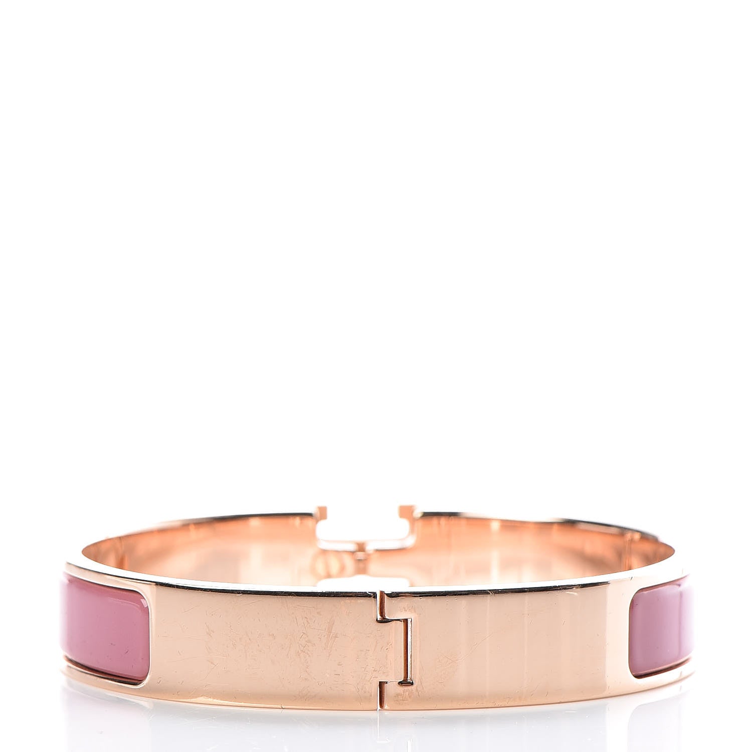 Hermes Enamel Narrow Clic Clac H Bracelet GM Rose Velours 3 of 5