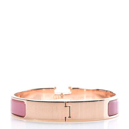 Hermes Enamel Narrow Clic Clac H Bracelet GM Rose Velours 3 of 5
