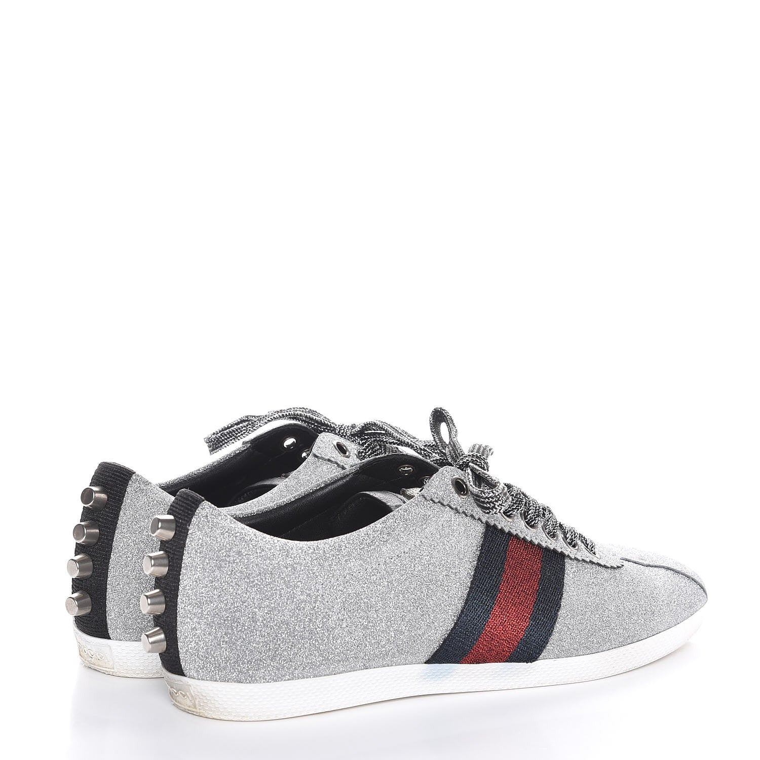 Gucci Glitter Fabric Studded Web Sneakers 36.5 Silver 4 of 10