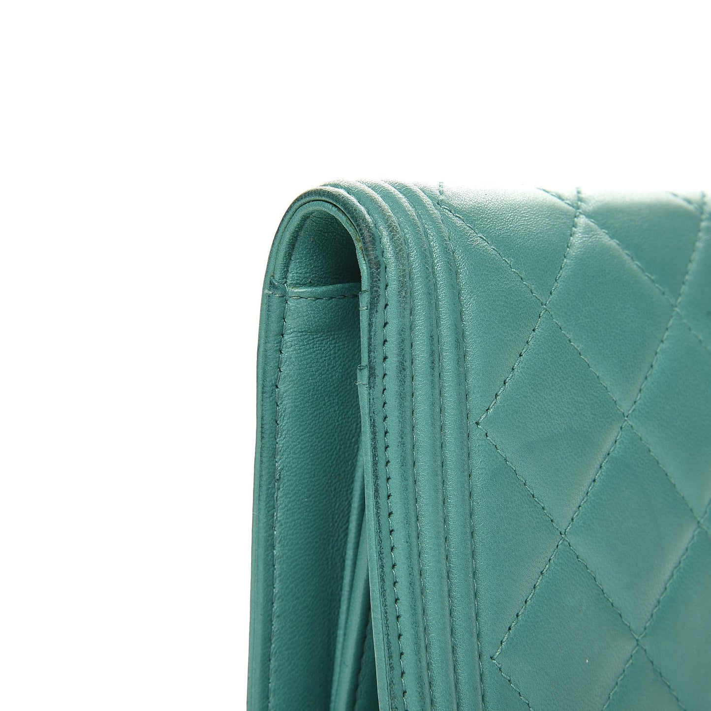 Lambskin Quilted Boy Yen Wallet Green
