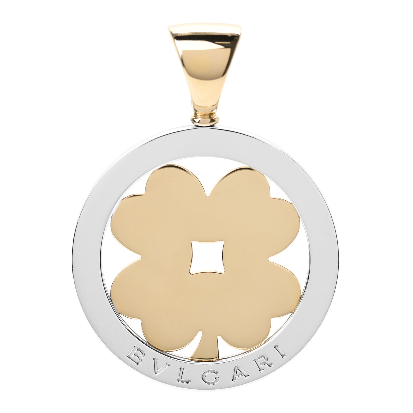 18K Yellow Gold Stainless Steel Tondo Clover Pendant
