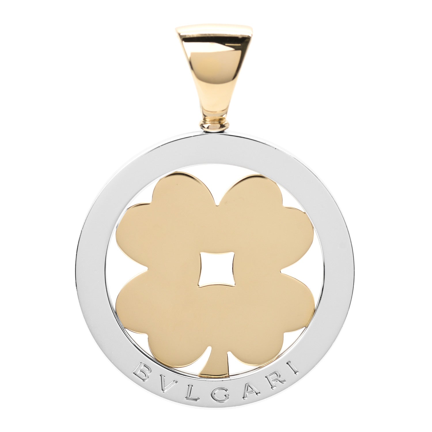 Bulgari 18K Yellow Gold Stainless Steel Tondo Clover Pendant 1 of 5
