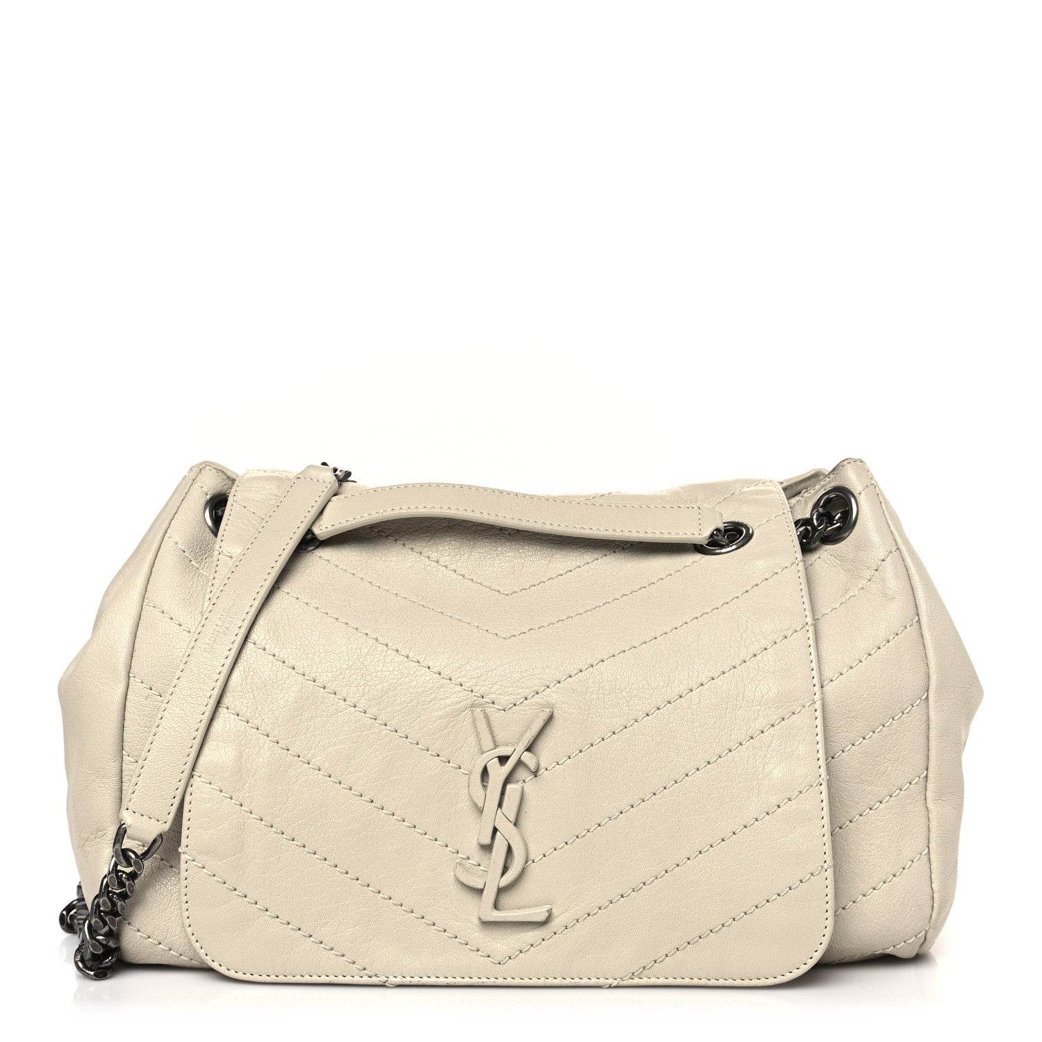 Saint Laurent Vintage Lambskin Chevron Monogram Large Nolita Crema Soft 1 of 11
