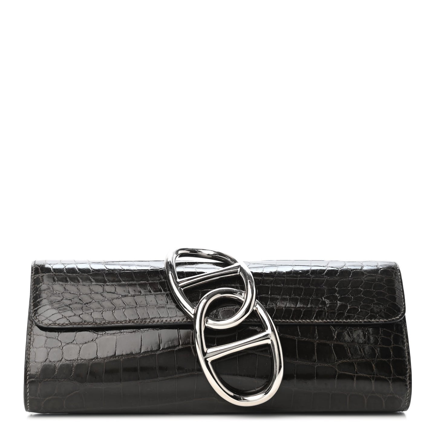 Shiny Niloticus Crocodile Egee Clutch Graphite
