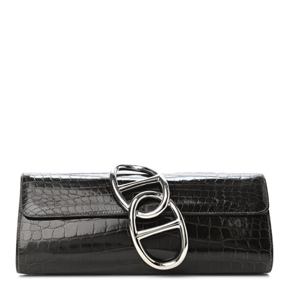 Hermes Shiny Niloticus Crocodile Egee Clutch Graphite 1 of 4