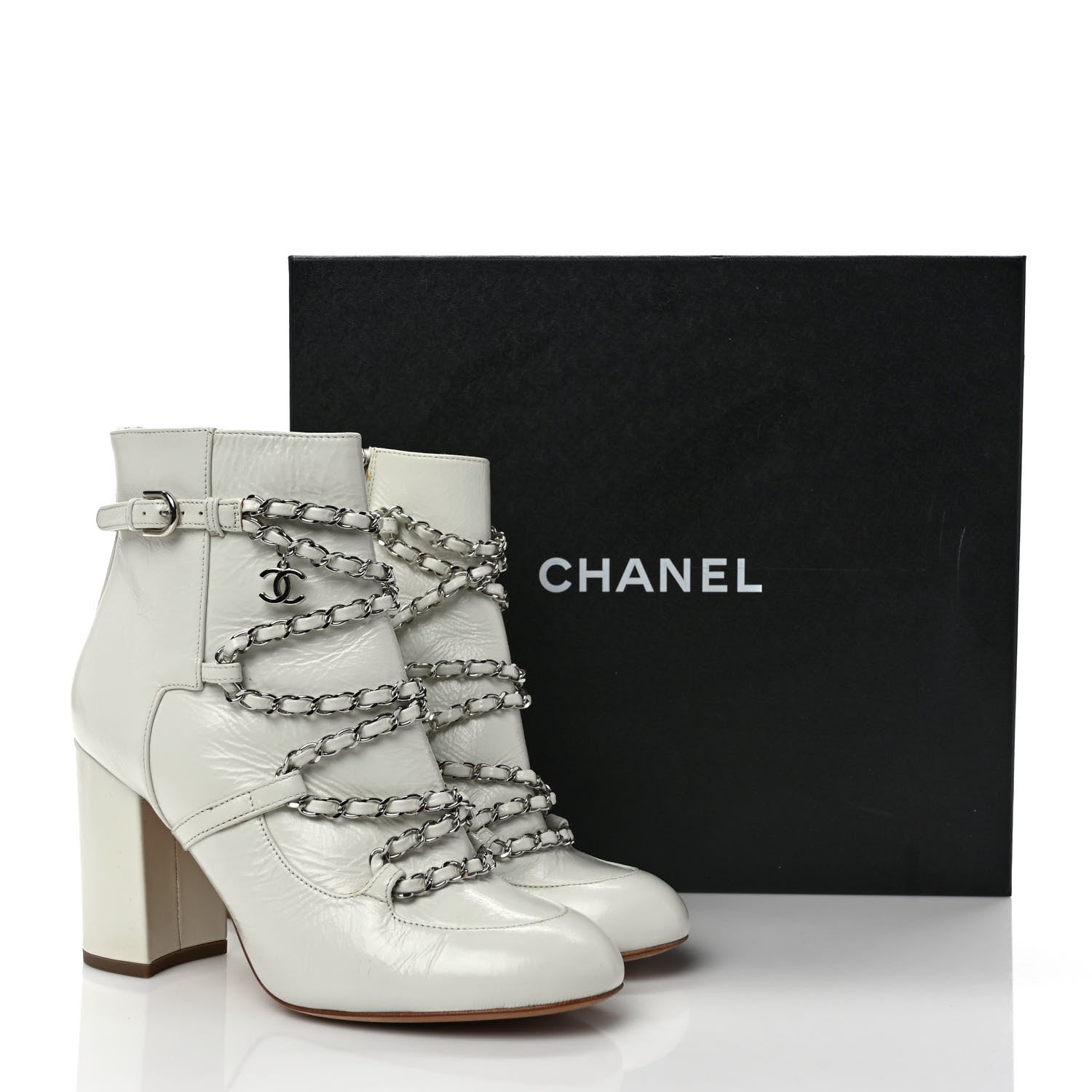 Chanel Crackled Calfskin Chain CC Short Boots 38 Ivory 10 of 10