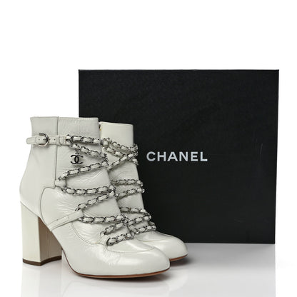 Chanel Crackled Calfskin Chain CC Short Boots 38 Ivory 10 of 10