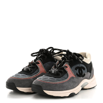 Chanel Fabric Calfskin Suede Womens CC Sneakers 36.5 Grey Pink 4 of 10