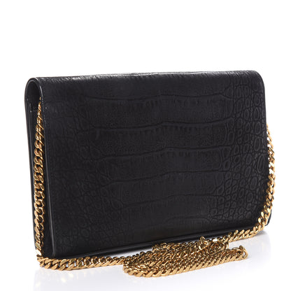 Saint Laurent Crocodile Embossed Nubuck Monogram Chain Wallet in Black 3 of 12