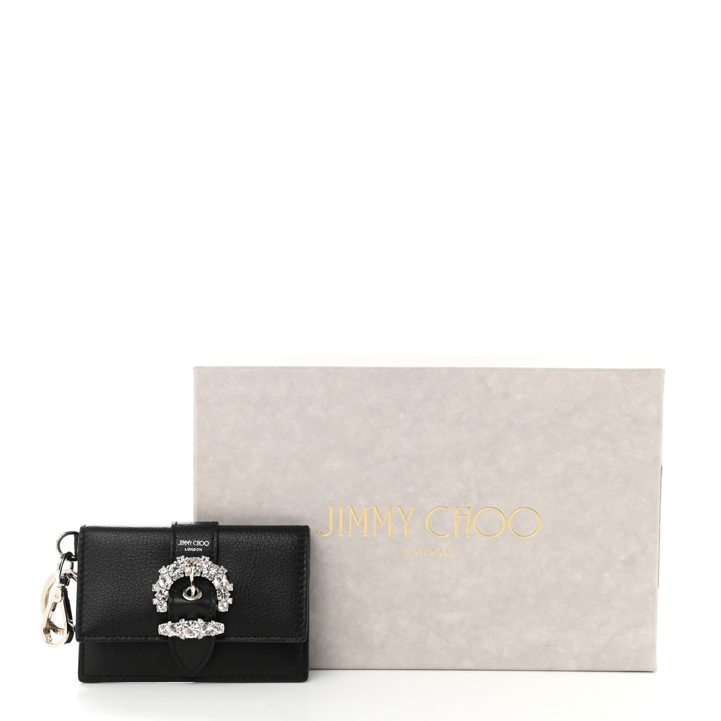 Calfskin Crystal Cheri Charm Case Wallet Black