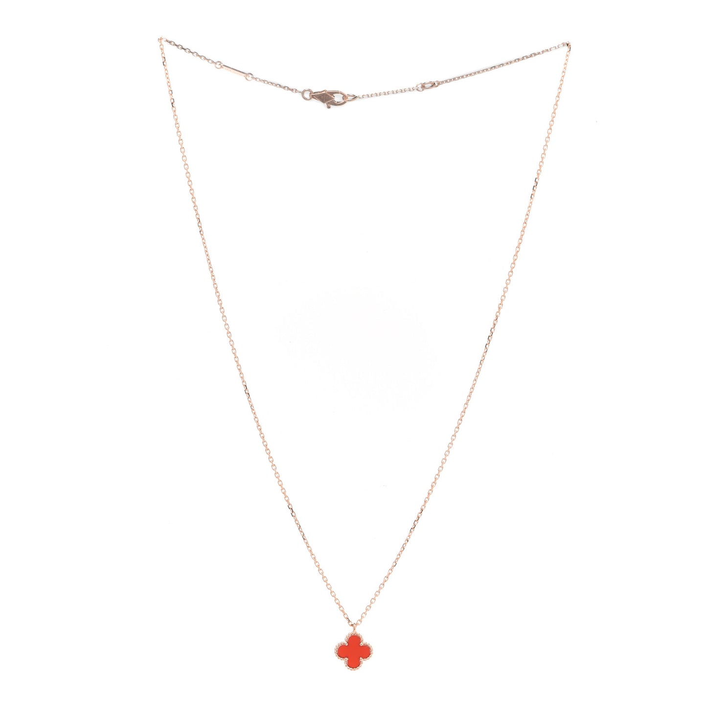 18K Rose Gold Carnelian Sweet Alhambra Pendant Necklace