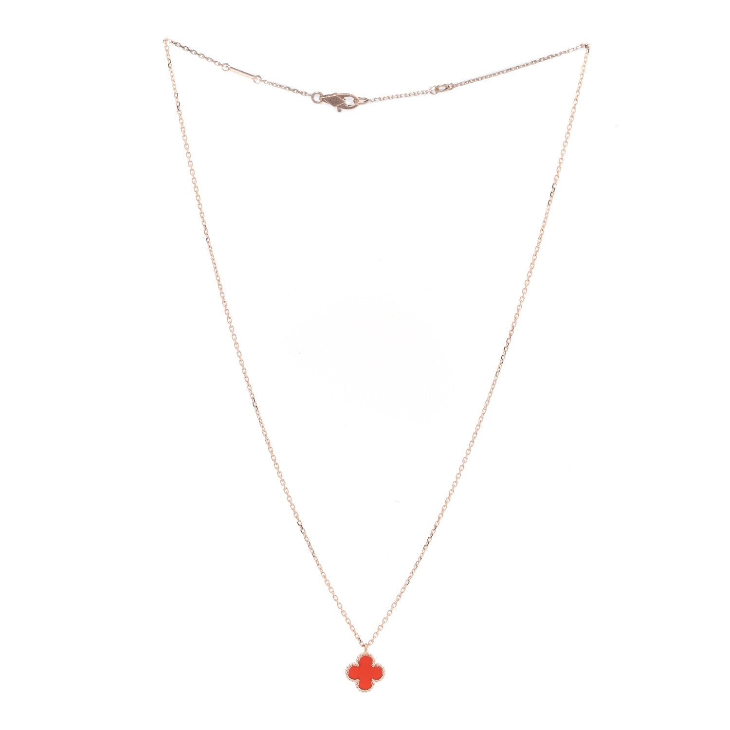 Van Cleef & Arpels 18K Rose Gold Carnelian Sweet Alhambra Pendant Necklace 3 of 6